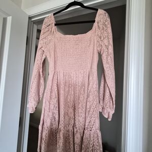 LC Lauren Conrad Blush Pink Lace Long-Sleeve Dress